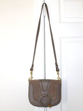 See by Chloe Hana Taupe Suede Leather Crossbody Saddle Bag